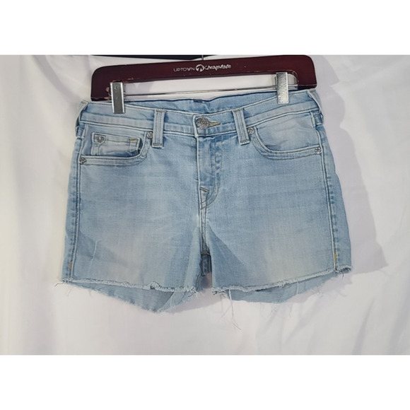 True Religion Frayed Hem Cora Crop Straight Mid Rise Cut Off Jean Shorts US 28 - Picture 3 of 8